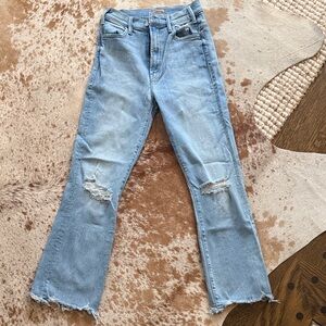 MOTHER The Hustler Ankle Flare Jeans with Distressed Details